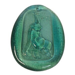 Pressed Glass Suncatcher Teal Monkey 4 1/4" x 3 1/4" Handblown Hanging Hole